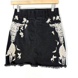 Western Embroidered Denim Mini Skirt Washed Black Womens Size Small Boho Rodeo‎